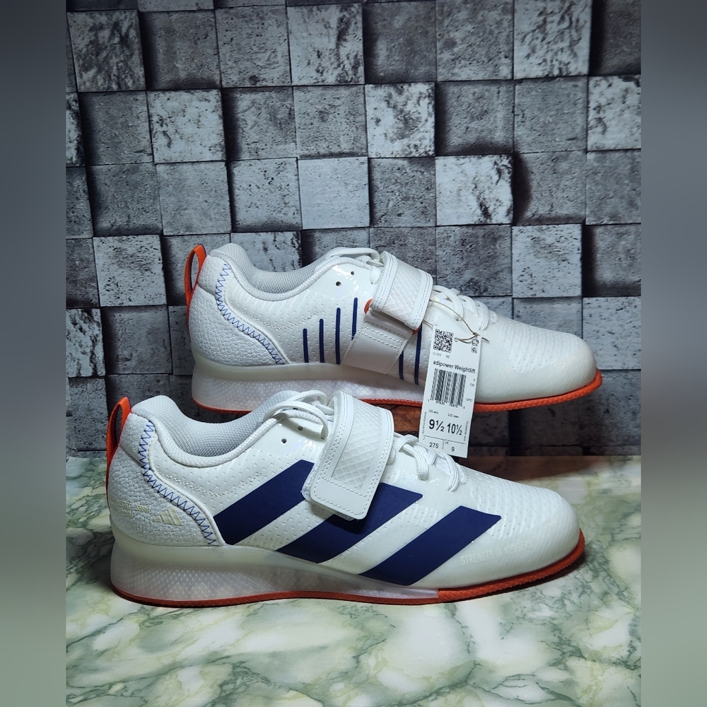 Adidas Adipower Weightlifting 3 White Blue Men's Sz 9.5  Women's Sz 10.5